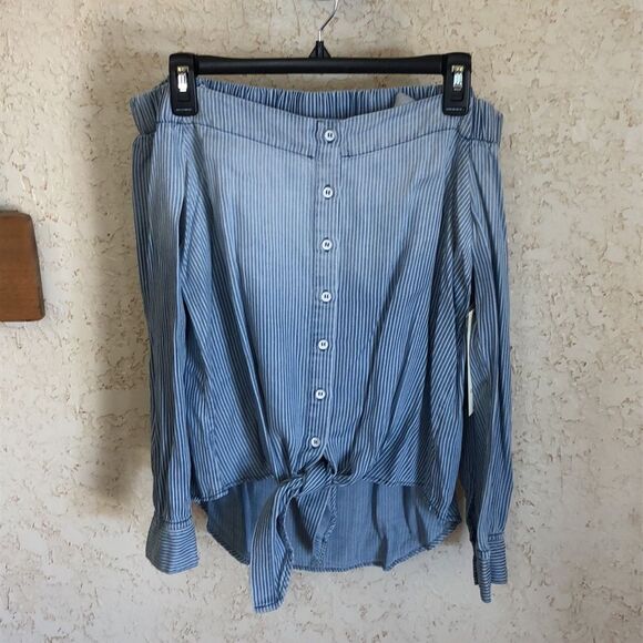 NWT Tribal. Jeans Off the Shoulder Tie Front Top - Picture 3 of 15